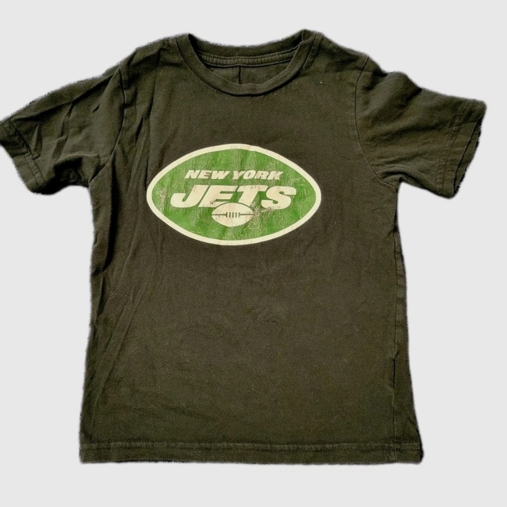 New York Jets Kids 100% Cotton T-shirt M 5/6 Black with Logo NFL Football Sports